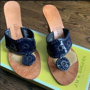 Jack Rogers Navy Patent Thong Wedge